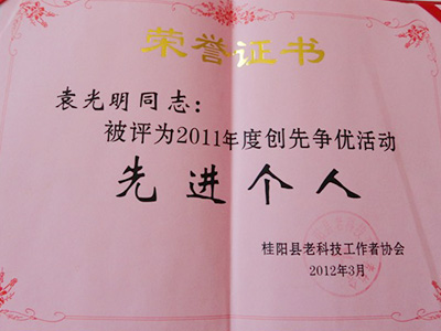 先进个人荣誉证书2